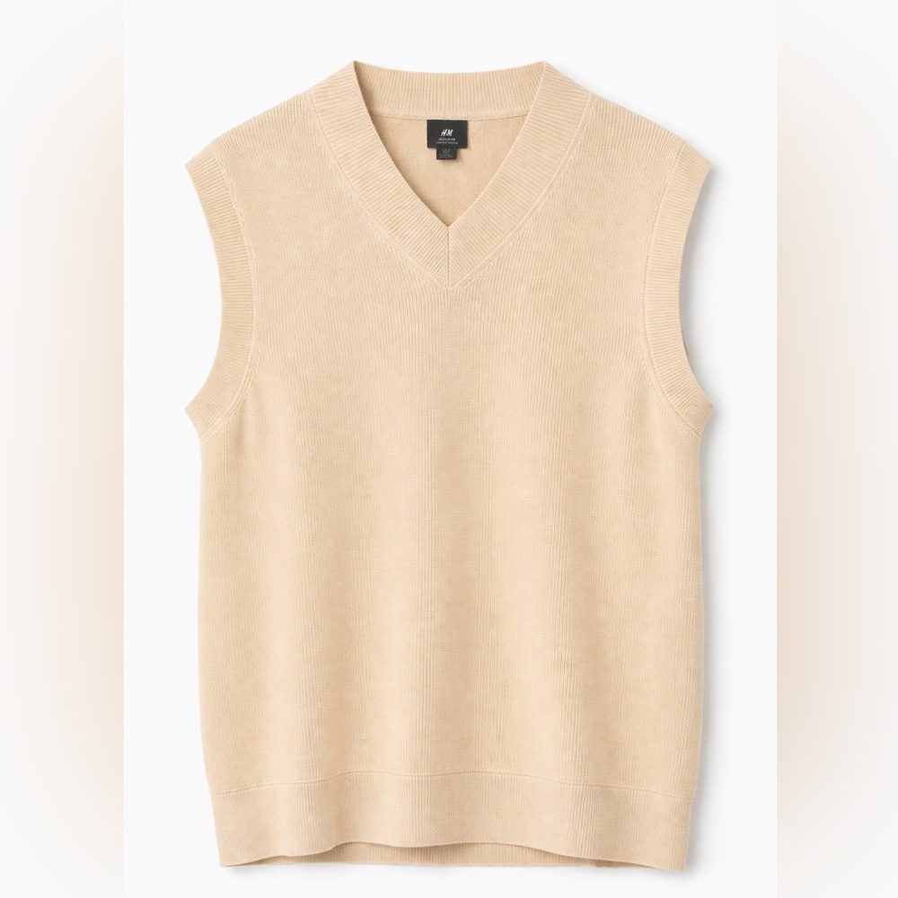 H&M Beige Knit Sweater Vest | Size Medium | Classic Layering Piece
